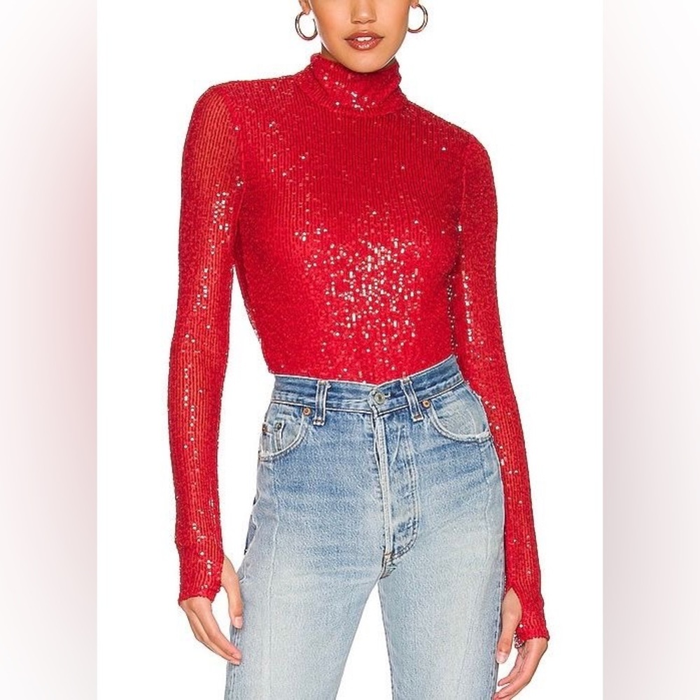 NBD Halima Sequins Bodysuit in red size S
